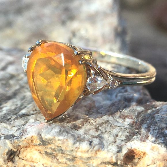 Genuine Burmese Amber .925 Ring RARE 16mm Fat Pear Sterling Silver Natural - Picture 7 of 16
